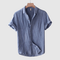 Chemise à Manches Courtes en Lin Froissé Respirant pour Homme