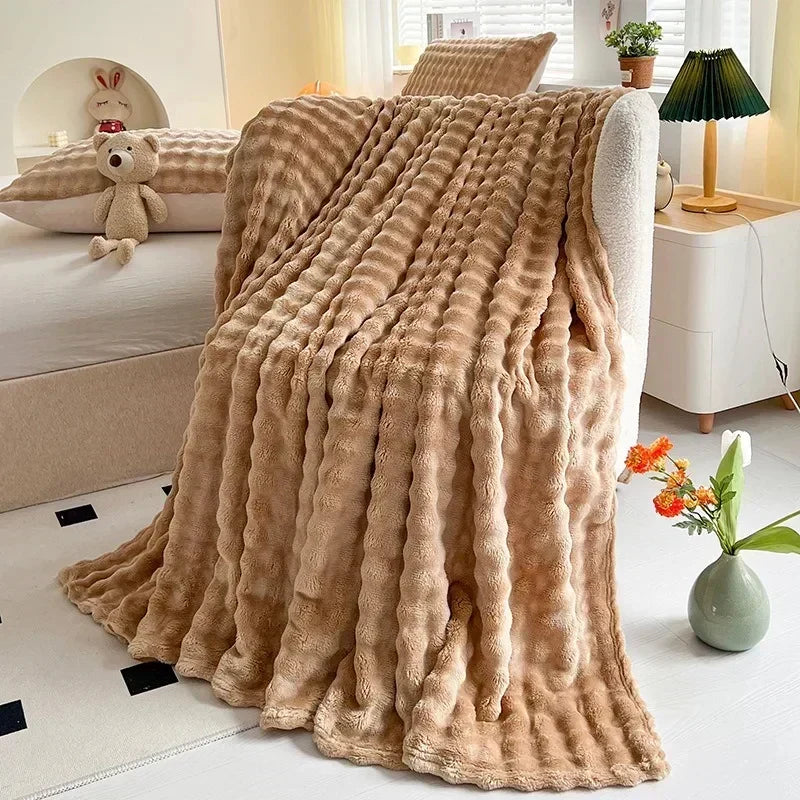 Plaid Polaire Corail Texturé pour Canapé et Lit