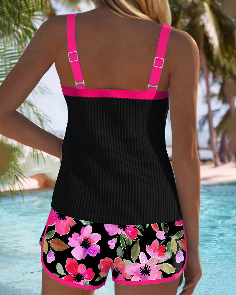 Maren Badeanzug mit Blumenmuster, Tanktop mit passendem Boxer-Slip