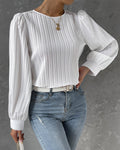 Blouse Élégante Plissée avec Manches Bouffantes Femme
