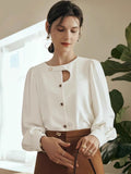 Elegante Bluse mit Knöpfen und Puffärmeln für Damen