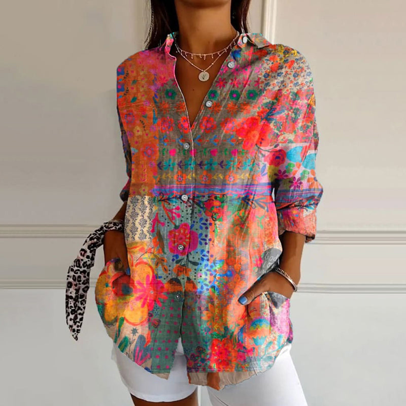 top blouses : Lucia – Chemise Bohème Légère et Colorée à Boutons in Colorée van Seroa
