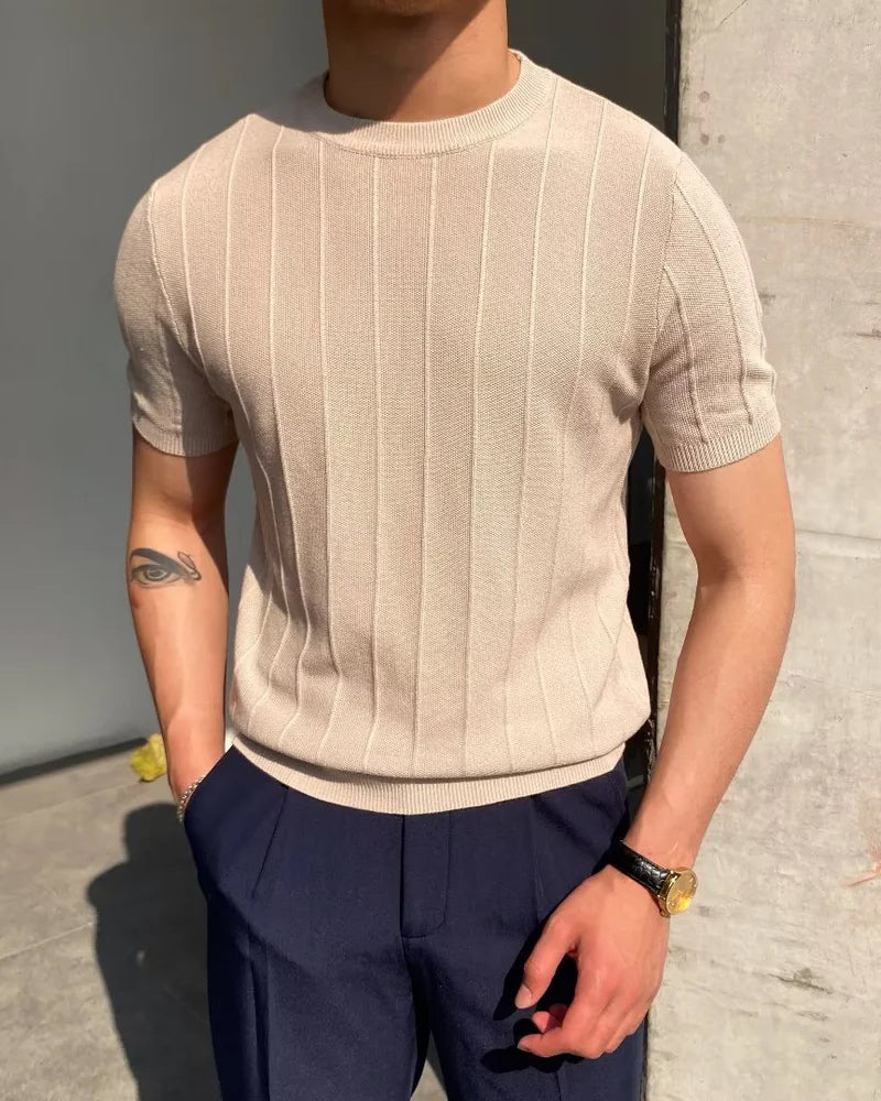 T-shirt homme rayé en mélange coton-lin - Douceur respirante