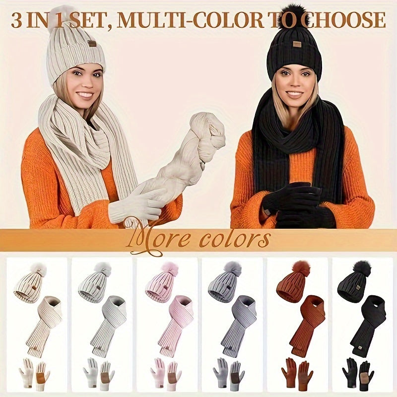 Ensemble Hiver 3 en 1 - Bonnet, Écharpe et Gants Tactiles