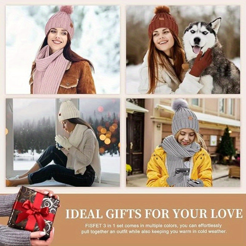 Ensemble Hiver 3 en 1 - Bonnet, Écharpe et Gants Tactiles