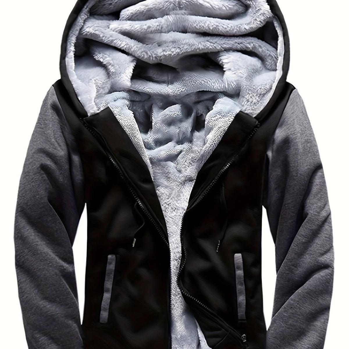 Veste Chaude Homme à Capuche en Polaire Colorblock