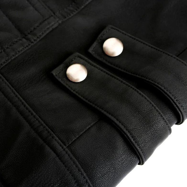 Veste Biker Homme en Cuir Synthétique avec Bandes Contrastées