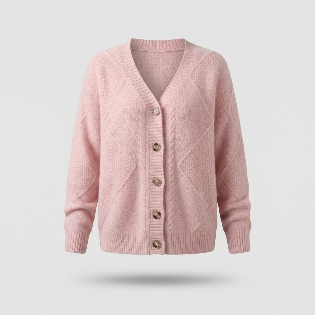 Gilet Tricote Femme - Motif Texture avec Col en V