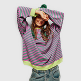 Pull Rayé Col Rond Femme - Haut en Maille Casual