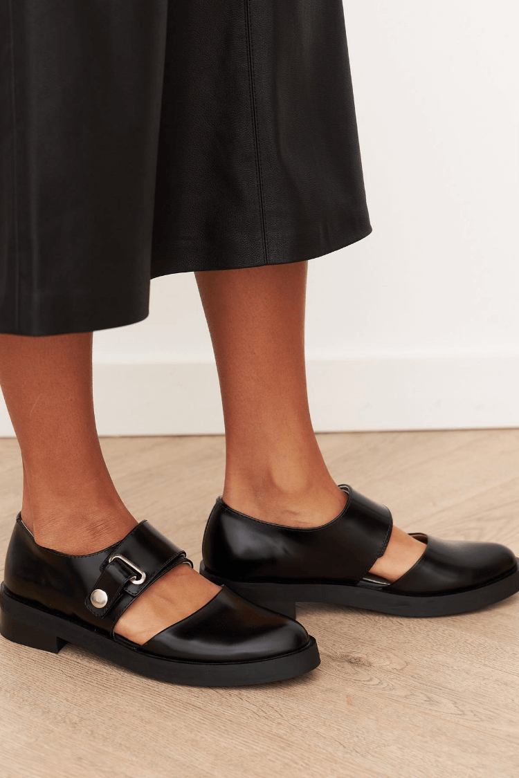Angela Black Buckle Loafers Leather New-In