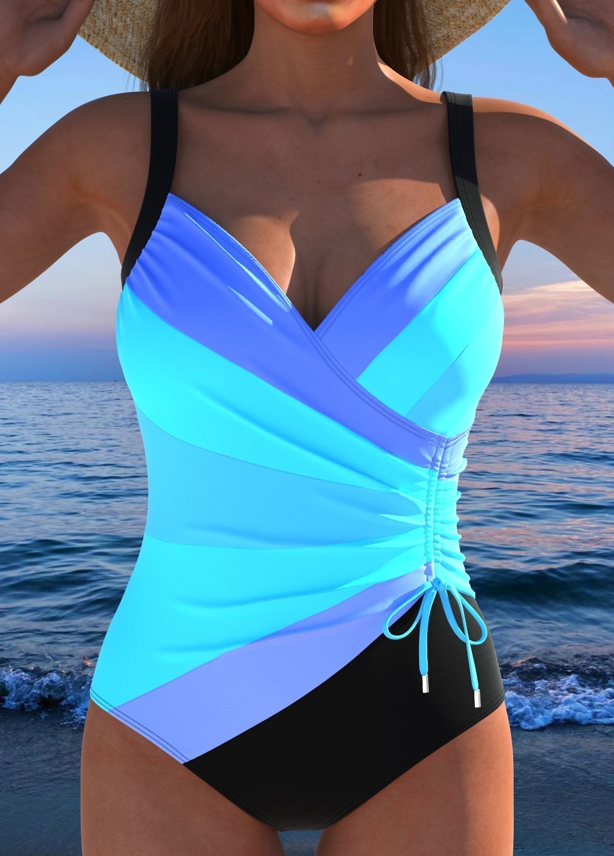 Formender luxuriöser einteiliger Badeanzug für Damen - eleganter farbiger Wickeleffekt