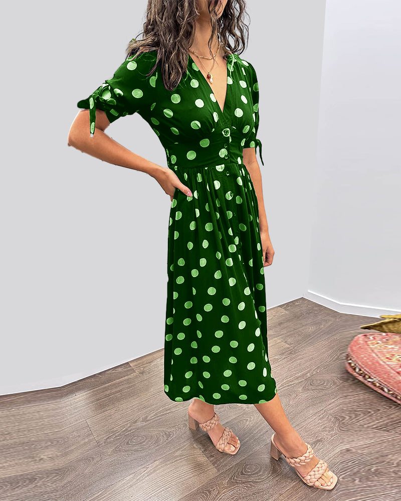 Robe midi femme col V à pois - Élégance intemporelle et coupe