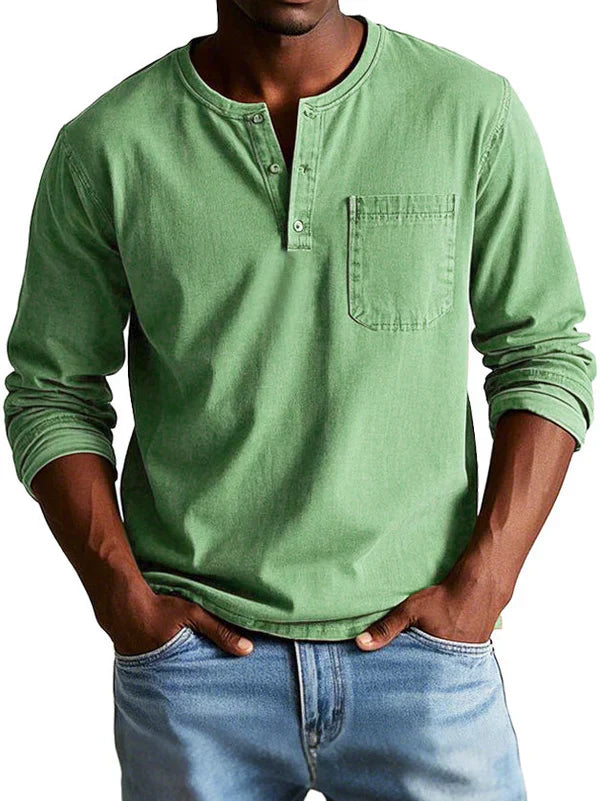 T-shirt Henley homme - Manches longues, coupe décontractée
