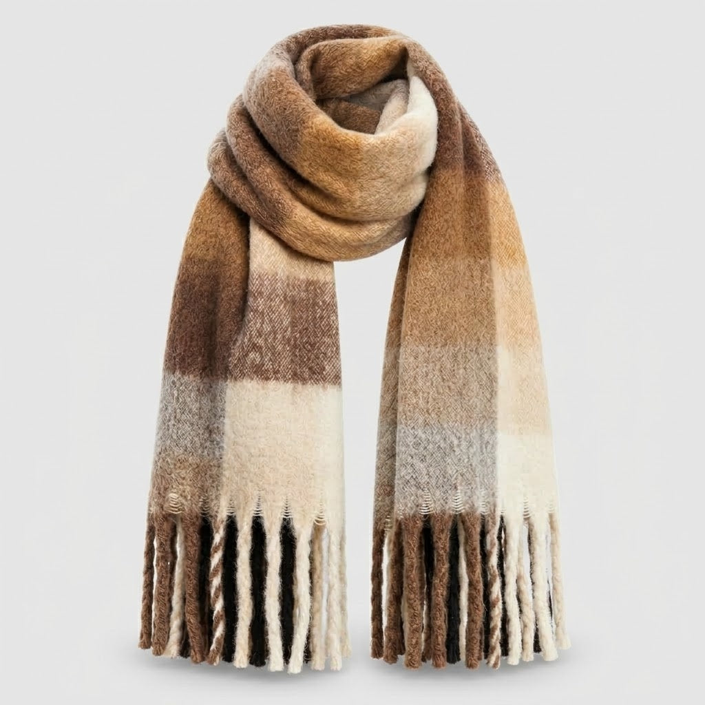 Écharpe d'Hiver Oversize pour Femme à Dégradé de Couleur et Franges