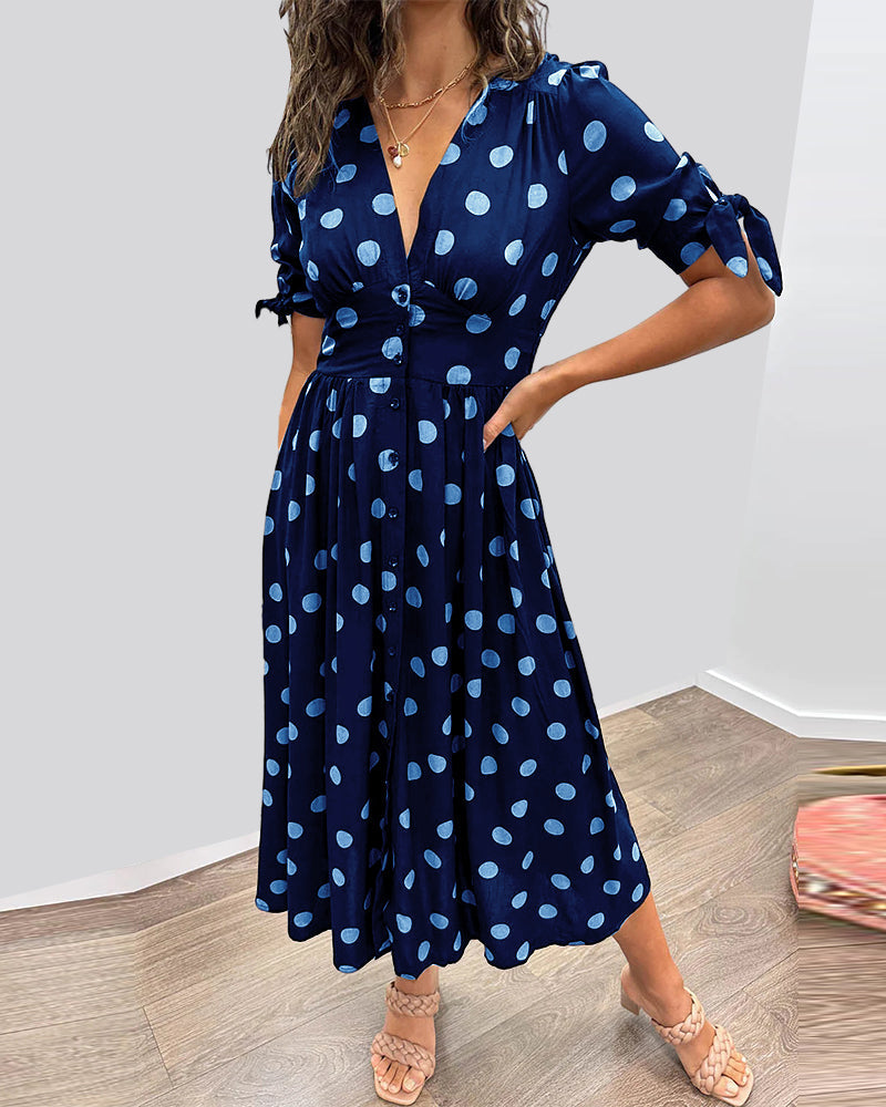 Robe midi femme col V à pois - Élégance intemporelle et coupe