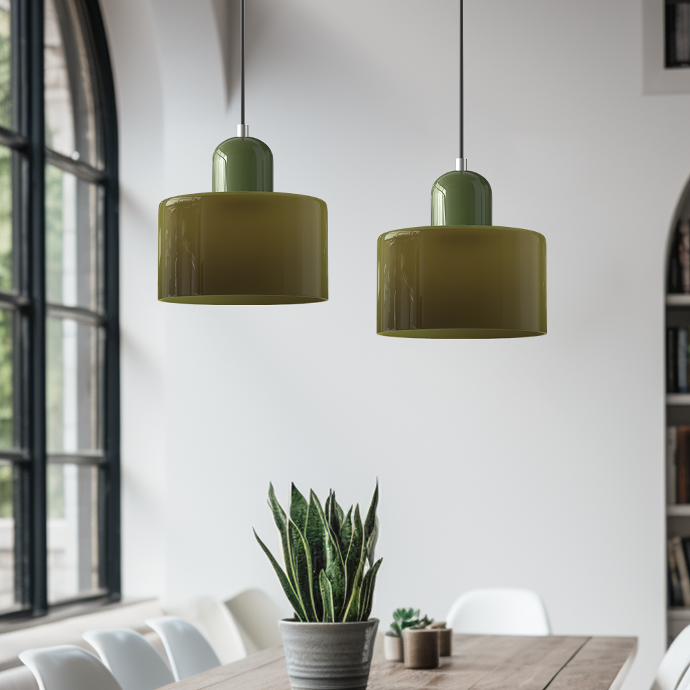 Suspension Bauhaus en Verre Coloré – Pièce Rétro Audacieuse