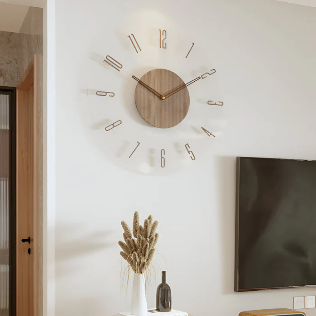 Horloge Murale Moderne 30cm – Acrylique & Bois, Mécanisme Silencieux