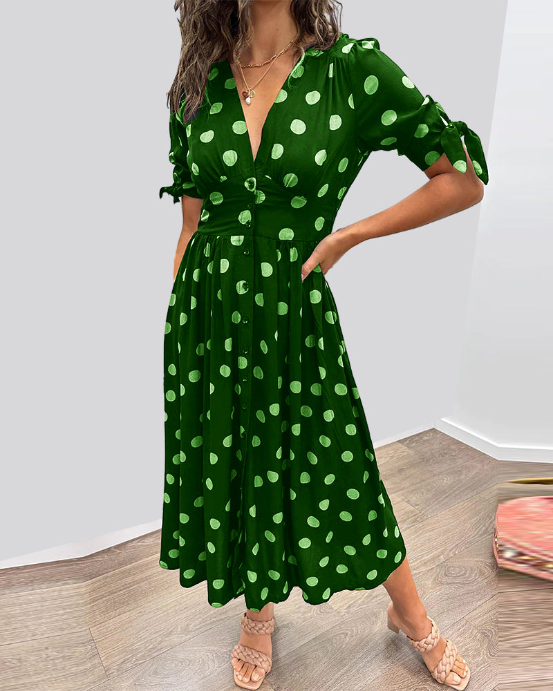 Robe midi femme col V à pois - Élégance intemporelle et coupe