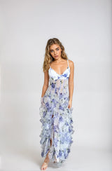 Rochie lungă romantică cu volane din tul cu flori pentru femei