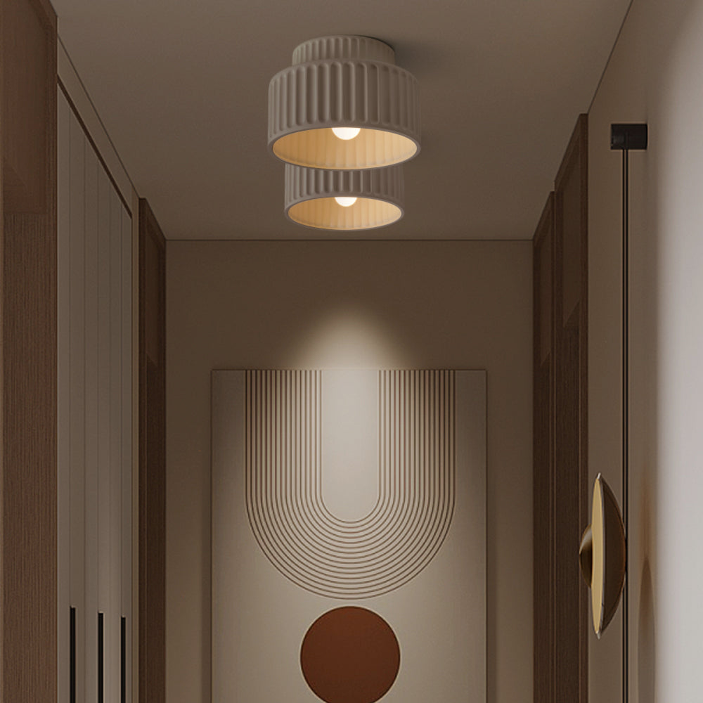 Plafonnier Cannelé - Design Tambour à Deux Niveaux