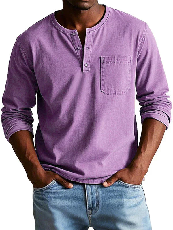 T-shirt Henley homme - Manches longues, coupe décontractée
