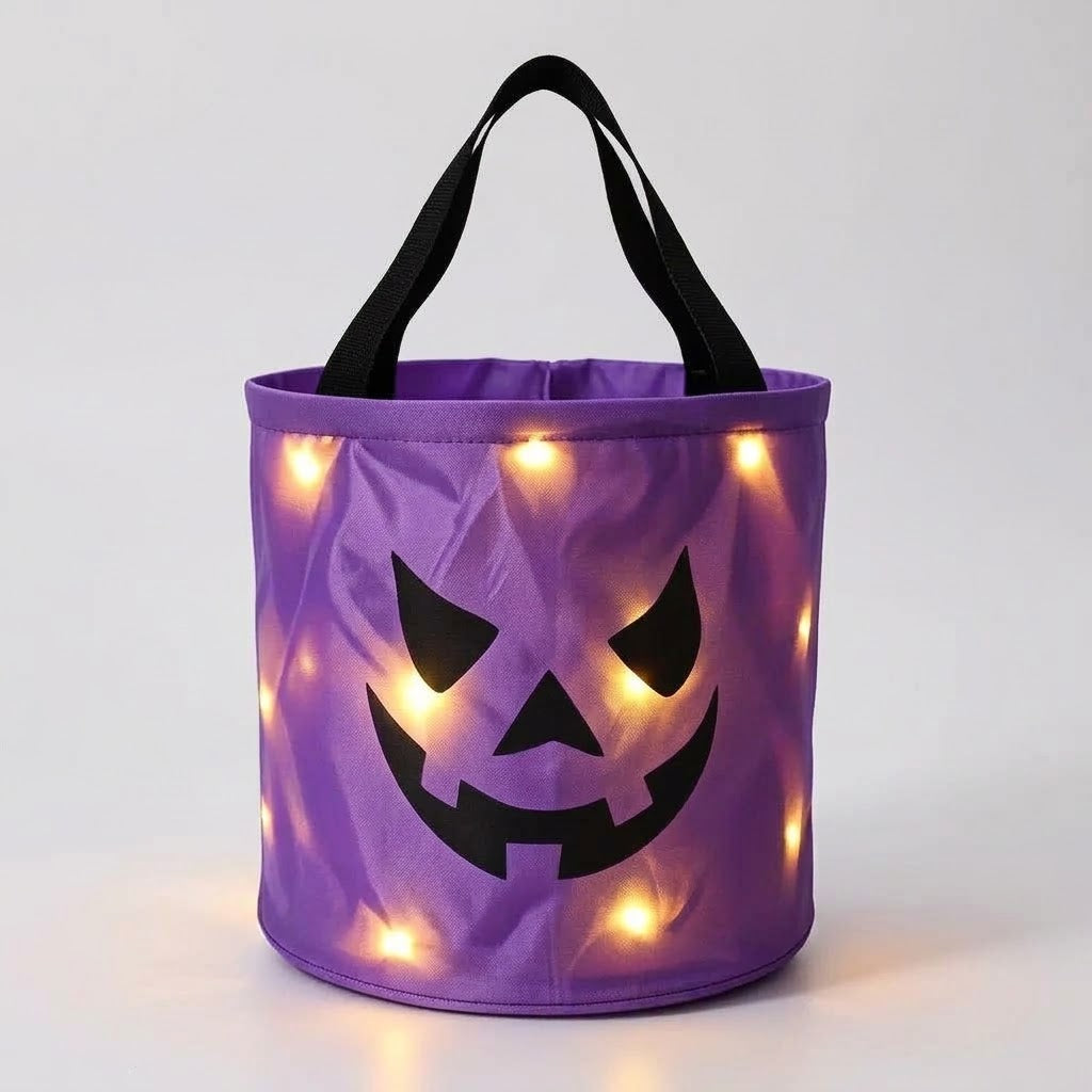 Panier à Bonbons Citrouille LED avec Poignée pour Halloween