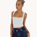 Haut Court Sans Manches à Encolure Carrée Femme Denim