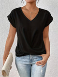 Legere Bluse mit V-Ausschnitt, kurzen Ärmeln und Drapierung für Damen