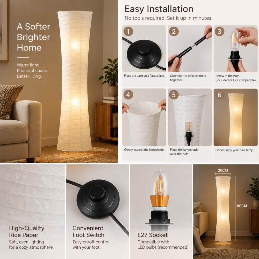 Lampadaire LED Sculptural – Ambiance Chaleureuse pour Salon