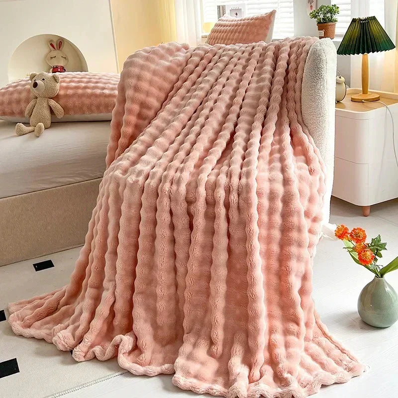 Plaid Polaire Corail Texturé pour Canapé et Lit