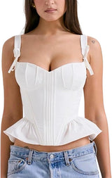 Top corset elegant cu bască și bretele cu noduri pentru femei