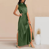 Robe Maxi Sans Manches à Col Montant avec Fentes Latérales Femme
