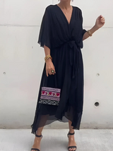 Rochie petrecută fluidă din mătase pentru femei cu decolteu în V elegantă - ideală  