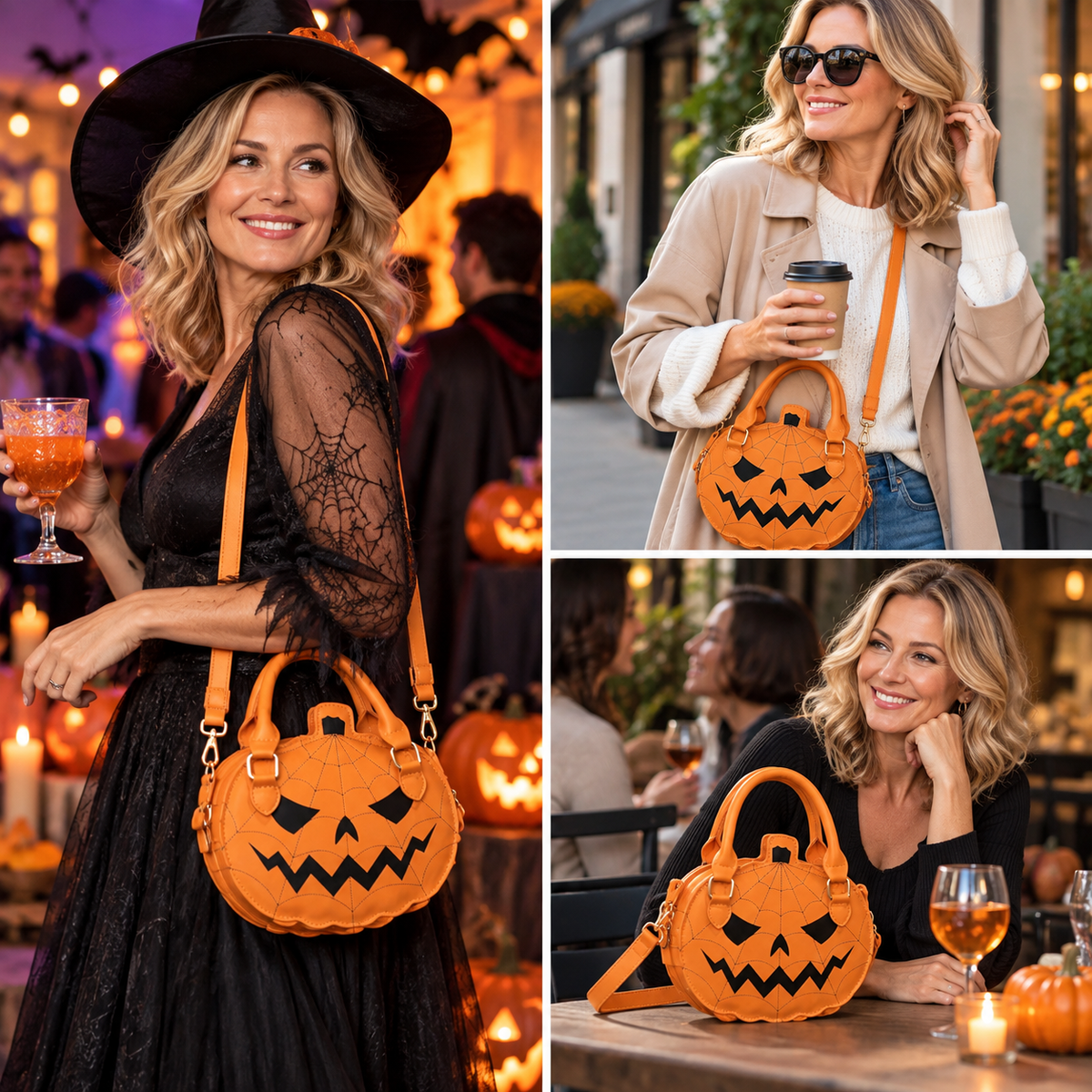 Sac à Main Citrouille en Cuir Synthétique - Accessoire Halloween