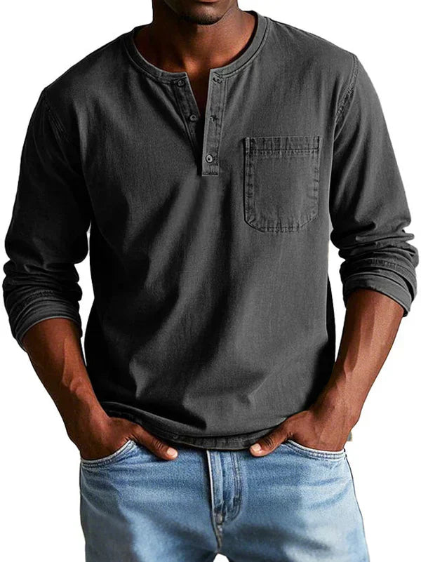 T-shirt Henley homme - Manches longues, coupe décontractée