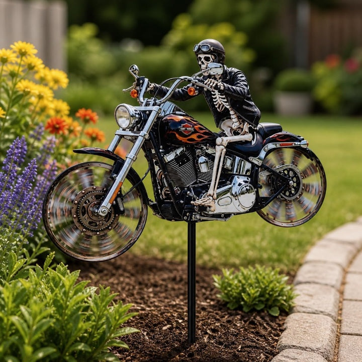 Girouette de Jardin Squelette Motard