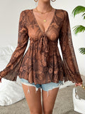 Boho-Chiffonbluse mit Paisley-Print und ausgestellten Ärmeln für Damen