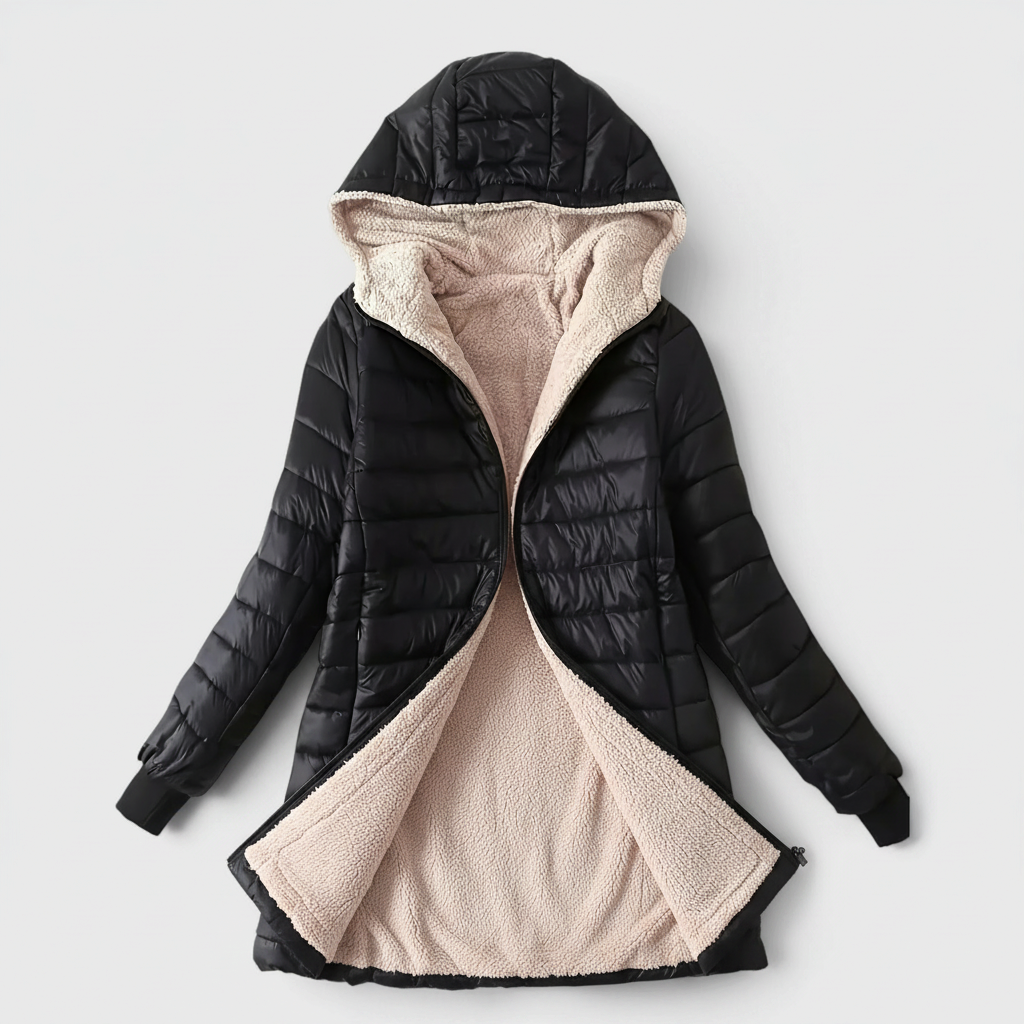 Veste Mi-Longue à Capuche Femme Doublée Polaire