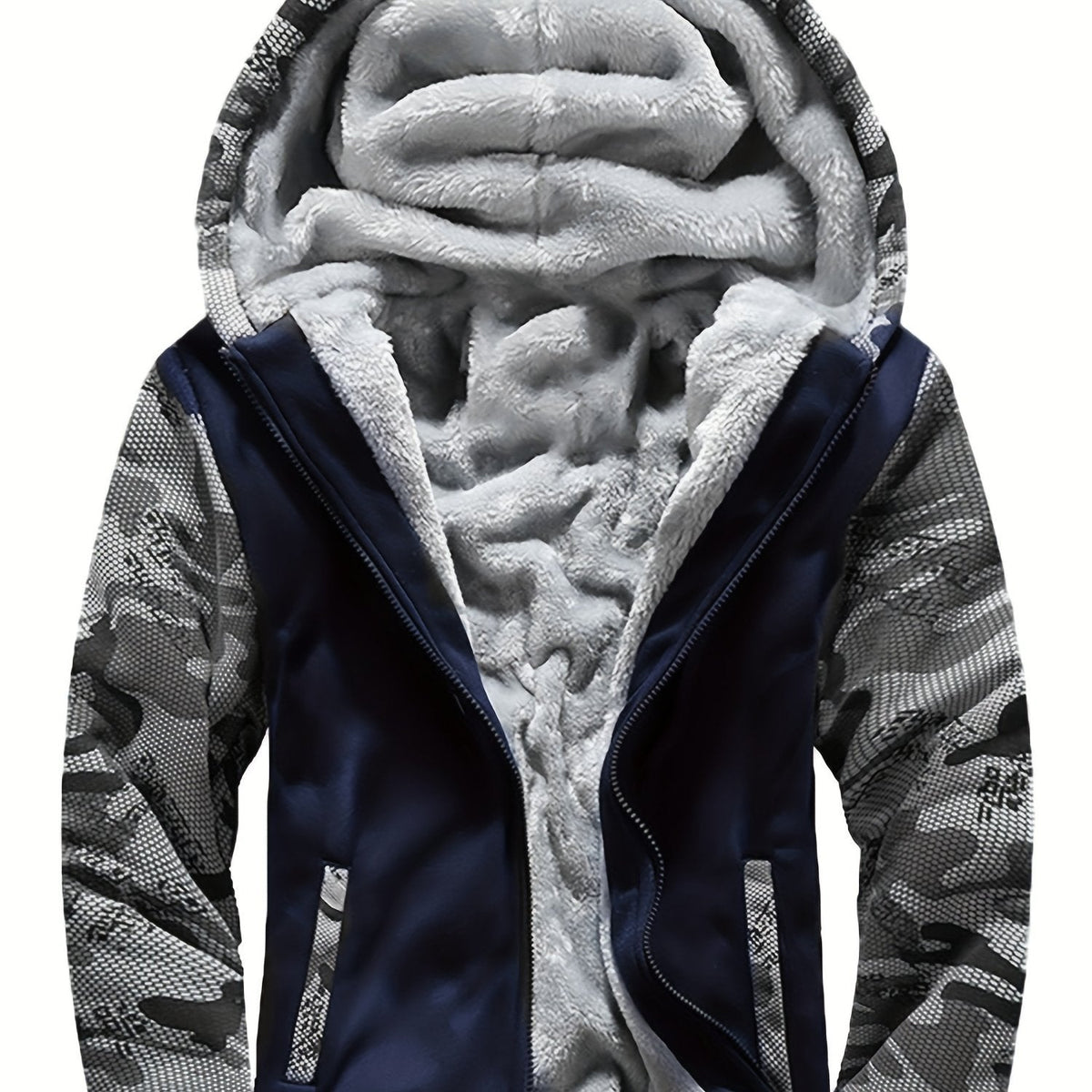 Veste Chaude Homme à Capuche en Polaire Colorblock
