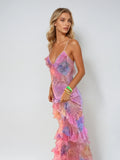 Robe Longue Transparente À Volants Soie Femme