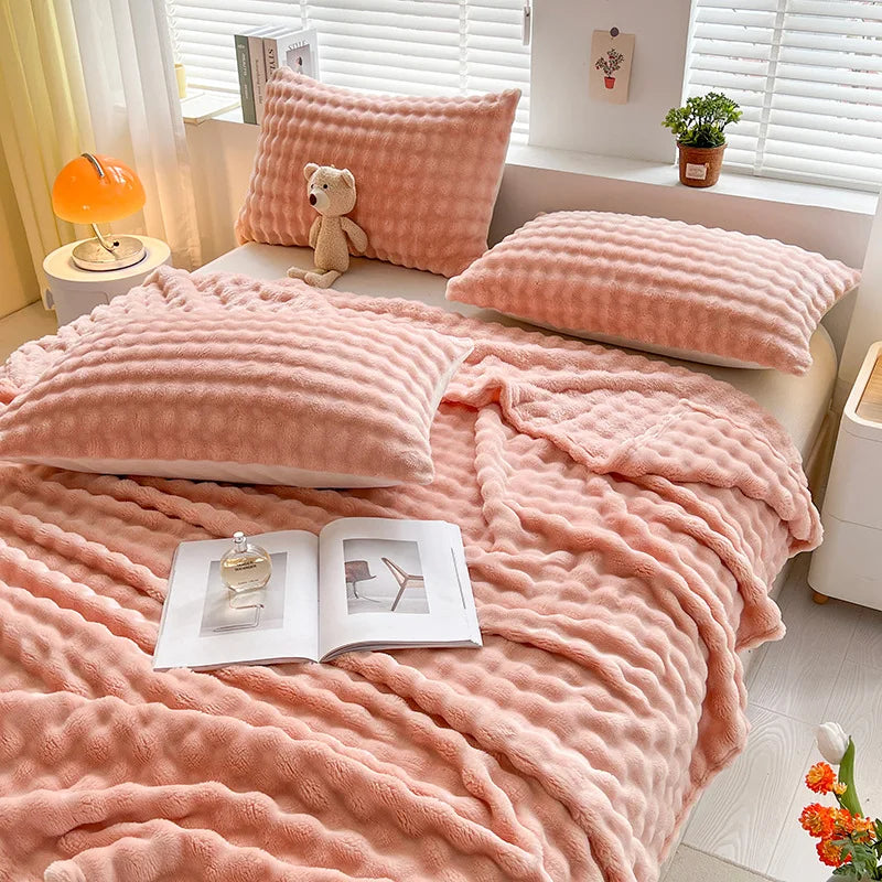 Plaid Polaire Corail Texturé pour Canapé et Lit