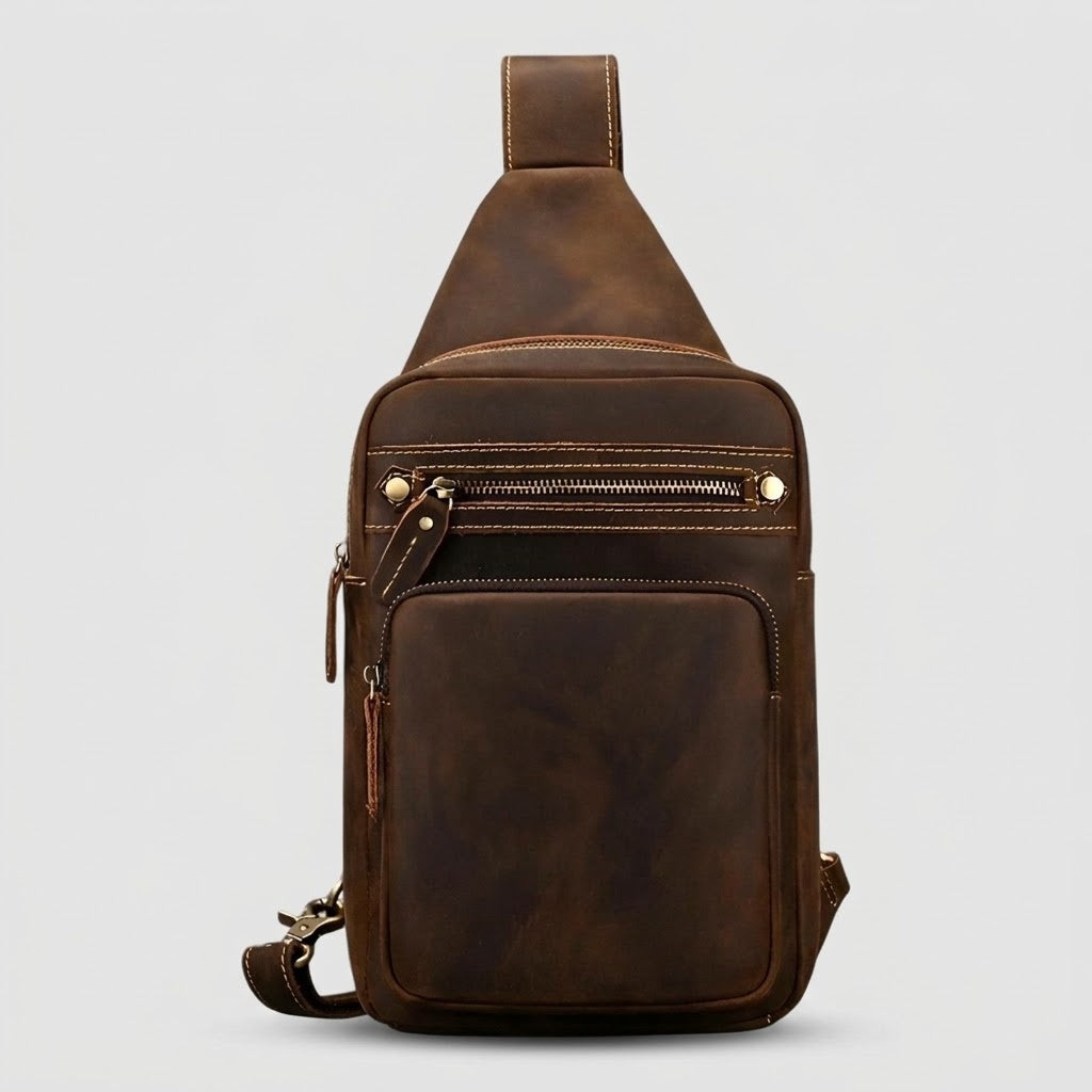 Sac Satchel Homme Porte-Tablette en Cuir Véritable