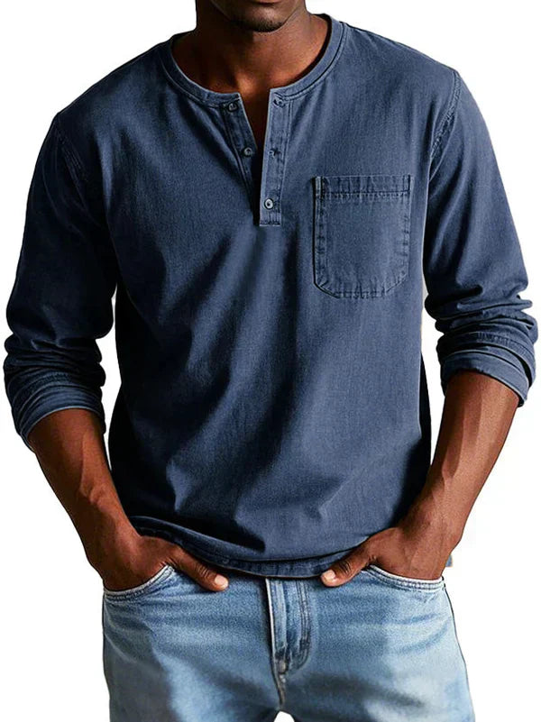T-shirt Henley homme - Manches longues, coupe décontractée
