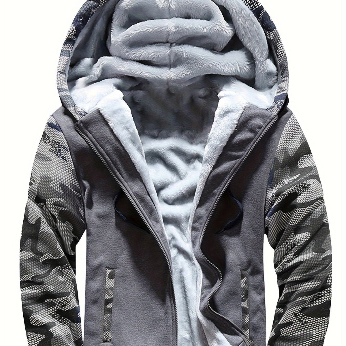 Veste Chaude Homme à Capuche en Polaire Colorblock