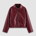 Veste Courte Femme en Cuir Synthétique avec Fermeture Éclair et Col