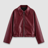 Veste Courte Femme en Cuir Synthétique avec Fermeture Éclair et Col