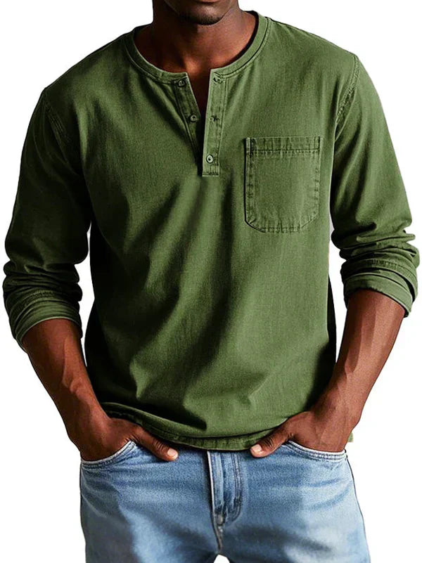 T-shirt Henley homme - Manches longues, coupe décontractée