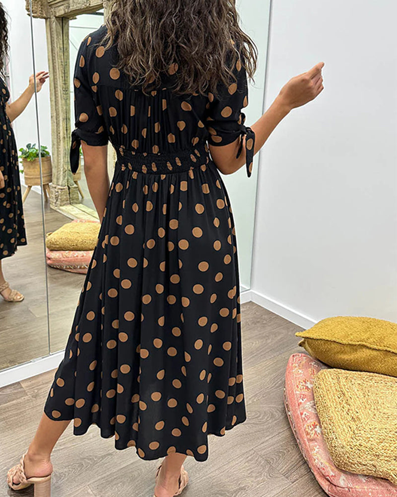 Robe midi femme col V à pois - Élégance intemporelle et coupe