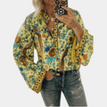 Fließende Boho-Bluse mit ausgestellten Ärmeln und Blumenmuster für Damen