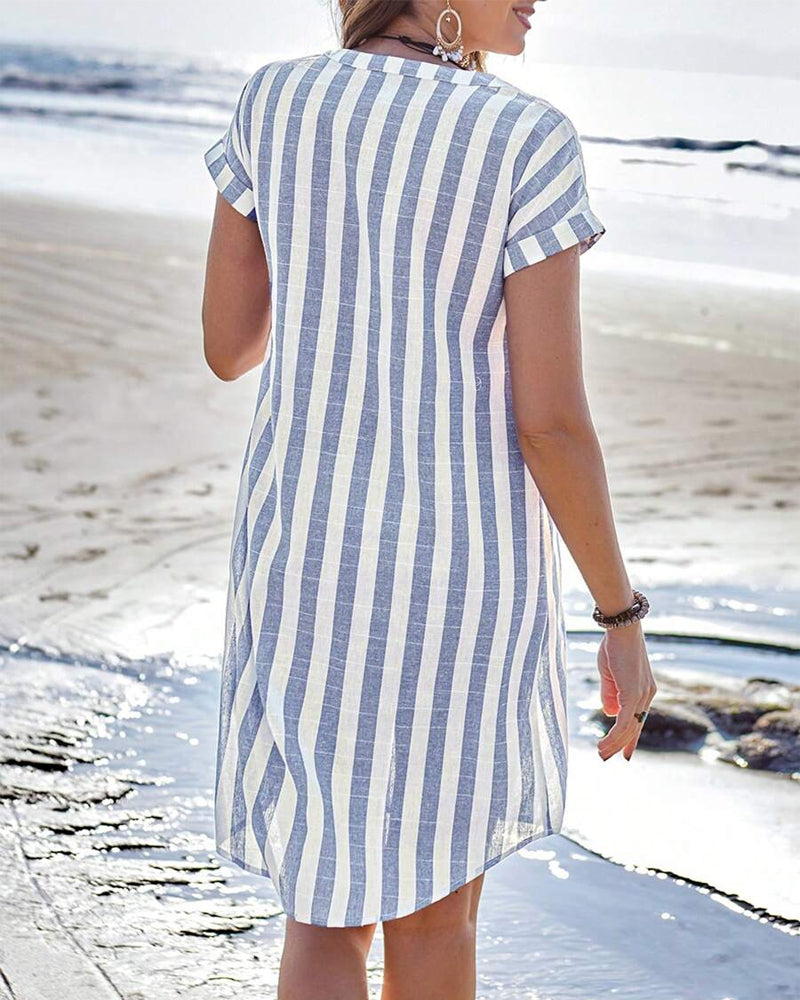 Robe chemise femme rayée bleue - Coupe fluide et confortable